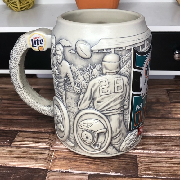 Vintage Miller Lite Commemorative NFL Miami Dolphins 3D Porcelain Beer Mug Stein - Picture 2 of 7